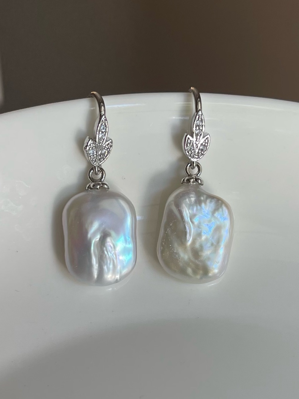 Freshwater Baroque Pearl Drop Earrings - White